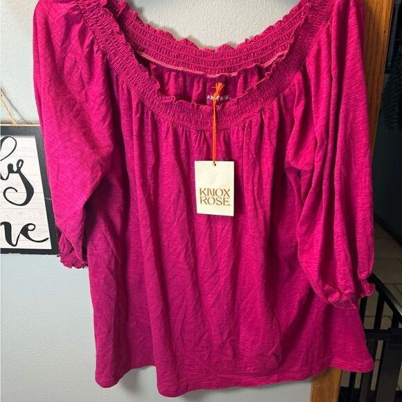 Knox Rose Smocked Bishop Top Women's Magenta NWT Size Medium - Picture 4 of 8